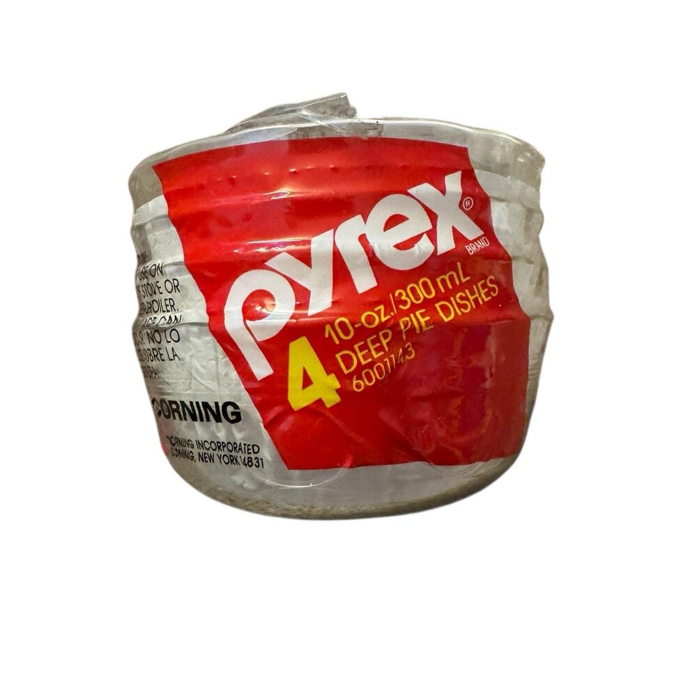 Vintage Pyrex 10 Ounce Glass Deep pie Dishes Custard Dish Set Of 4 NEW #6001143‎
